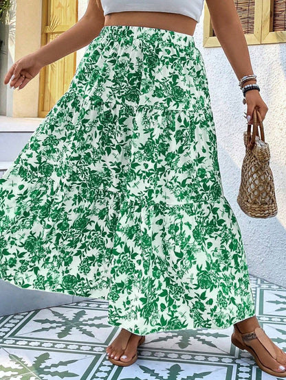 Floral Print Elizabeth Ainsley Plus Size Maxi Skirt
