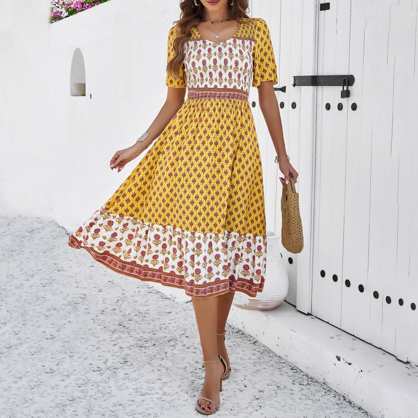 Boho Printed Elizabeth Ainsley Summer Midi Dress