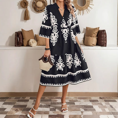 Boho Print V-Neck Dress Elizabeth Ainsley