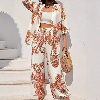Chic Printed Elizabeth Ainsley Cardigan Pants Set
