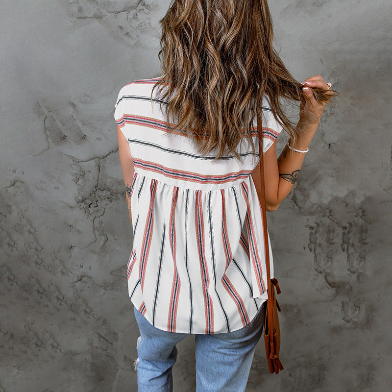 Striped V-Neck Chiffon Blouse by Elizabeth Ainsley