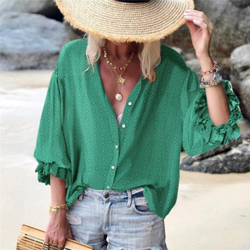 Chic Dot Button Down Blouse by Elizabeth Ainsley