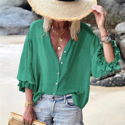 Chic Dot Button Down Blouse by Elizabeth Ainsley