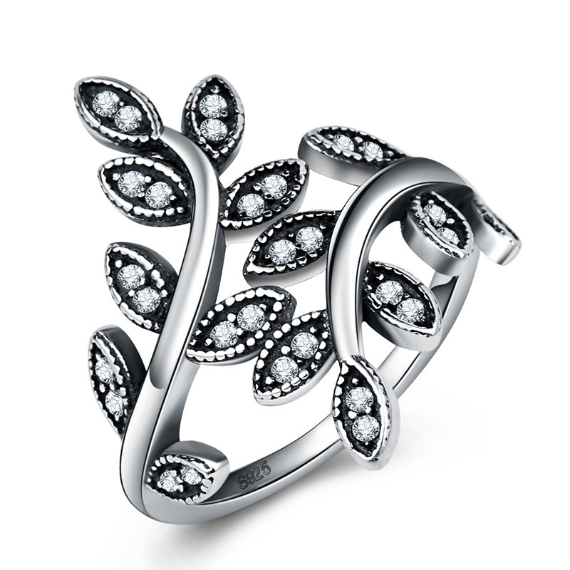 Vintage Leaf Wrap Ring – Marquise Crystal Adjustable Band