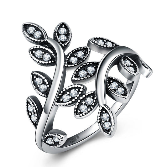 Vintage Leaf Wrap Ring – Marquise Crystal Adjustable Band