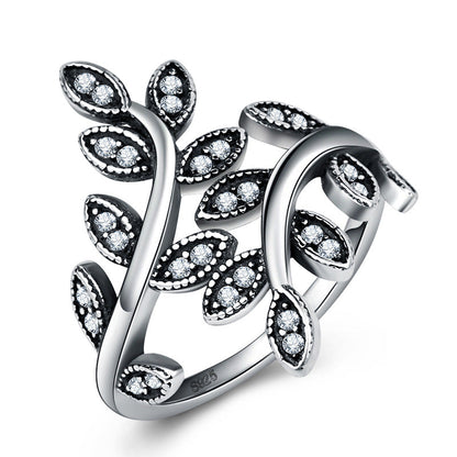 Vintage Leaf Wrap Ring – Marquise Crystal Adjustable Band