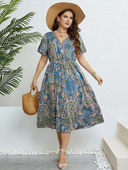 Retro Print Elizabeth Ainsley V-Neck Summer Dress