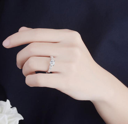 Classic Halo Solitaire Ring – Silver Tone Cubic Zirconia