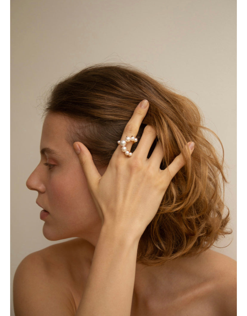 Golden Pearl Wrap Ring – Modern Open Spiral Desig