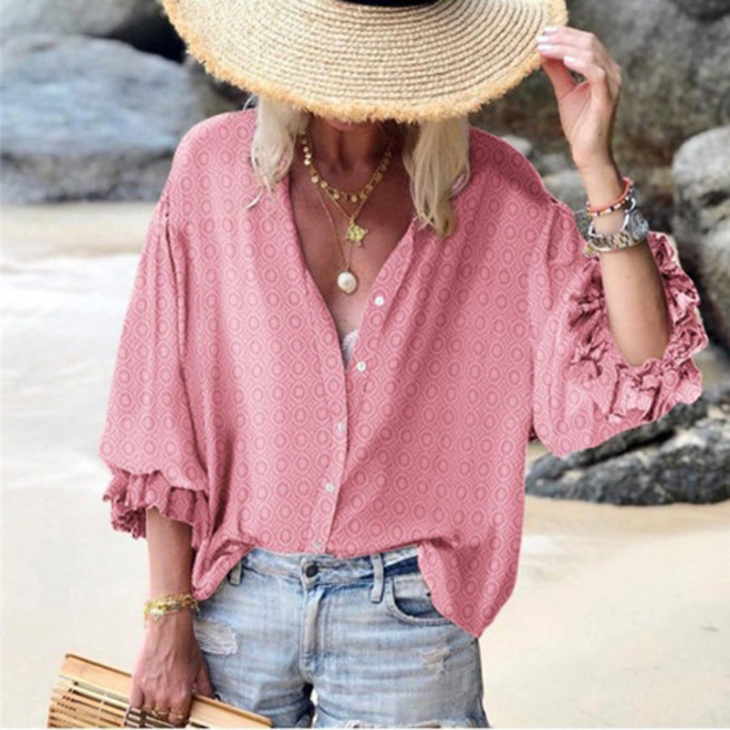 Chic Dot Button Down Blouse by Elizabeth Ainsley