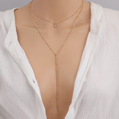 Minimalist Layered Y-Necklace with Delicate Bead Details