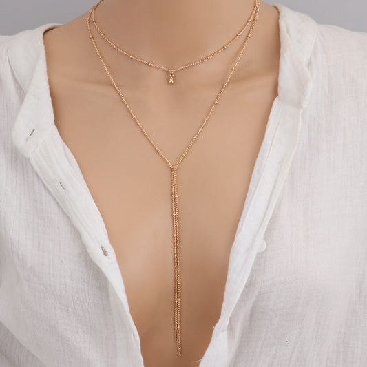Minimalist Layered Y-Necklace with Delicate Bead Details