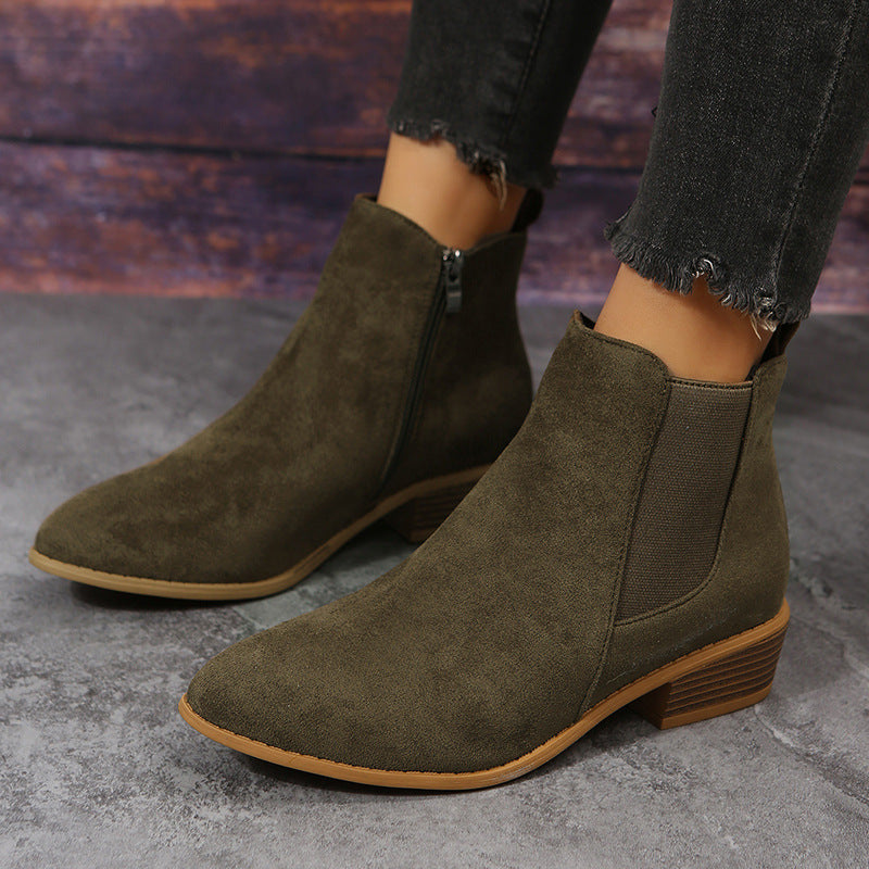 Elizabeth Ainsley Suede Ankle Boots - Thick Heel Comfort