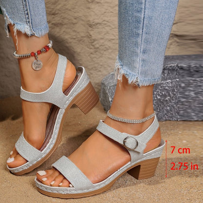 Chic Buckle Chunky Heel Sandals by Elizabeth Ainsley