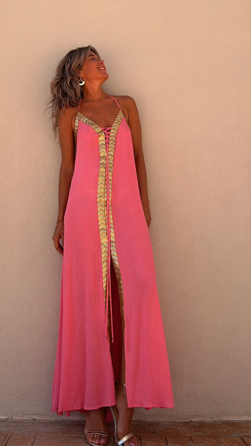 Elegant Lace-Up Halterneck Dress by Elizabeth Ainsley