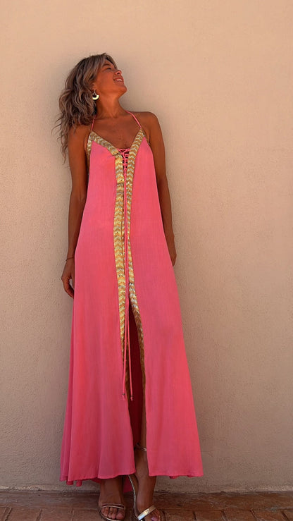 Elegant Lace-Up Halterneck Dress by Elizabeth Ainsley