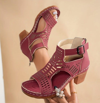 Chic Cutout Elizabeth Ainsley Chunky Heel Sandals
