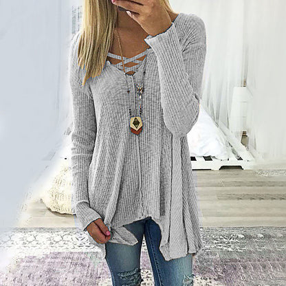 Elegant V-Neck Irregular Blouse by Elizabeth Ainsley