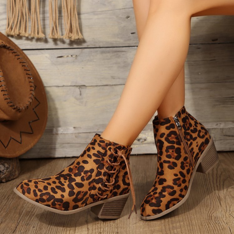 Elizabeth Ainsley Leopard Print Boots - Side Strap Comfort