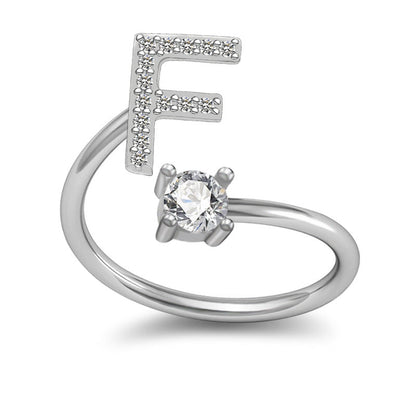 Personalized Initial Letter Ring with Pavé Stone Accent