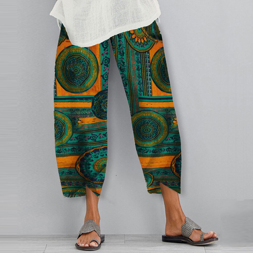 Boho Print Elizabeth Ainsley Elastic Casual Pants