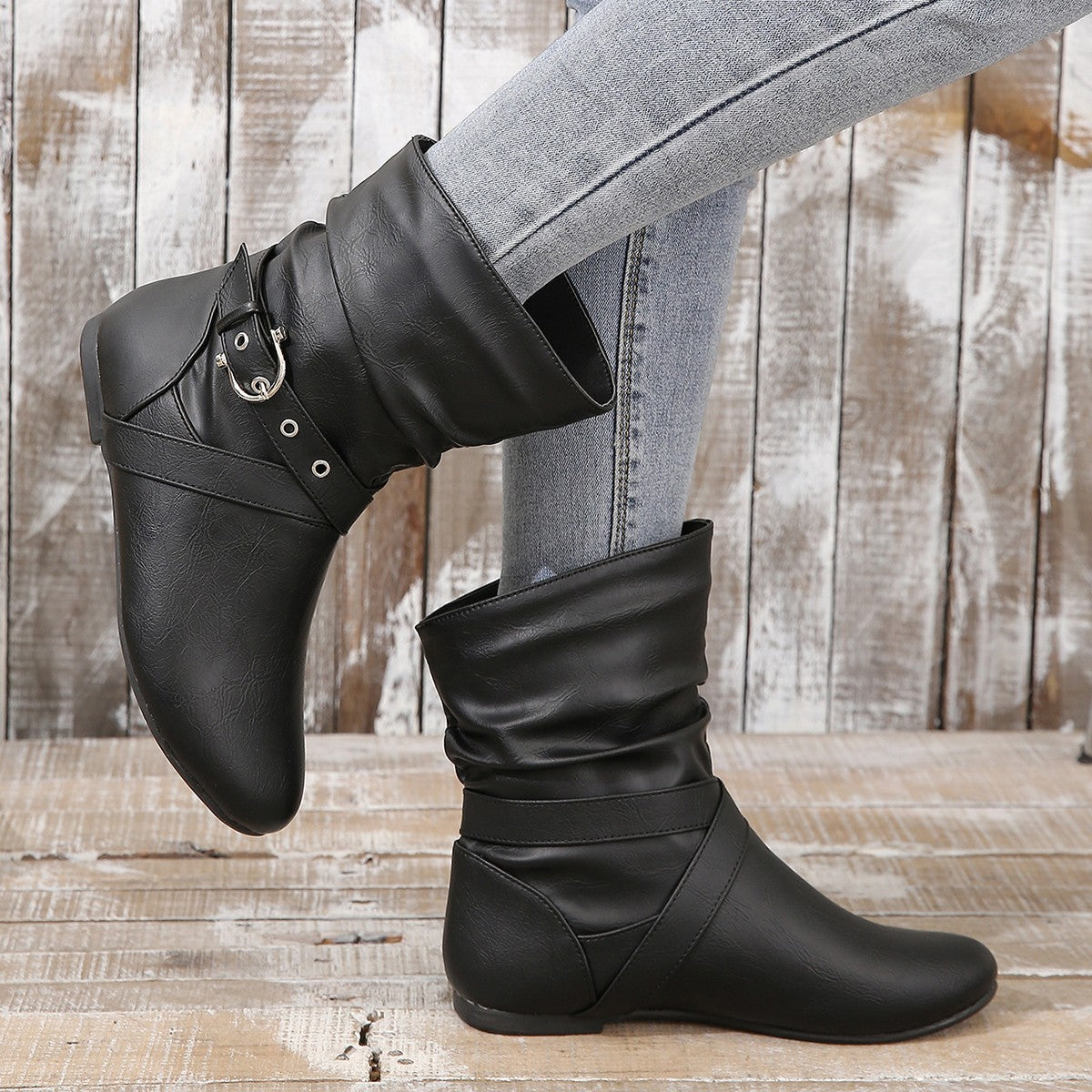 Elizabeth Ainsley Ankle Boots - Round Toe Flat Buckle