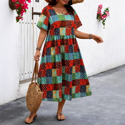 Vibrant Patchwork Elizabeth Ainsley Summer Maxi Dress
