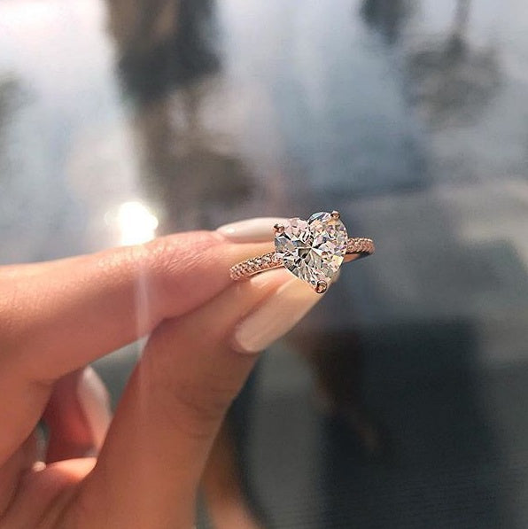 Heart Cut Solitaire Engagement Ring – Pavé Band Brilliance