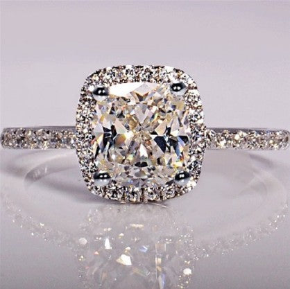 Cushion Cut Halo Engagement Ring – Pavé Diamond Band
