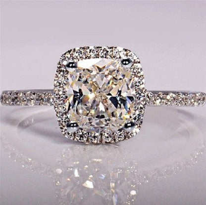 Cushion Cut Halo Engagement Ring – Pavé Diamond Band