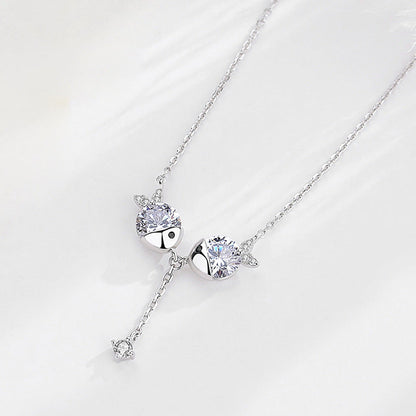 Crystal Fox Duo Drop Necklace – Gold & Silver Tone