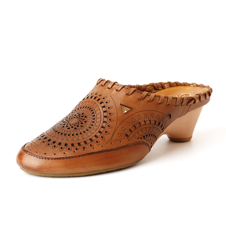 Vintage Leather Mid-Heel Sandals by Elizabeth Ainsley