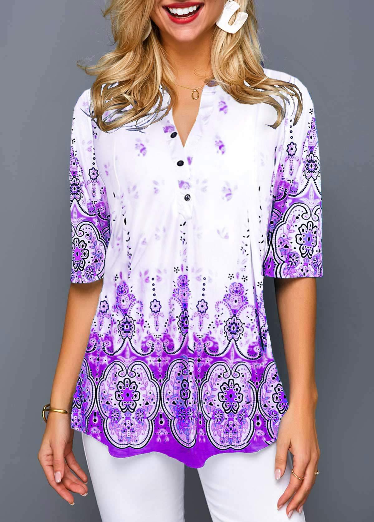 Boho Print Elizabeth Ainsley Comfortable Everyday Shirt