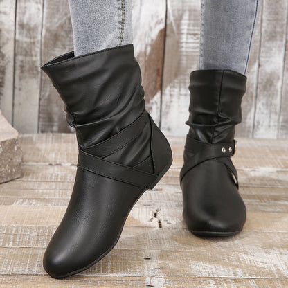 Elizabeth Ainsley Ankle Boots - Round Toe Flat Buckle
