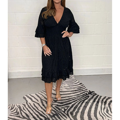 Chic Embroidered V-Neck Dress by Elizabeth Ainsley