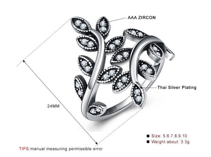Vintage Leaf Wrap Ring – Marquise Crystal Adjustable Band