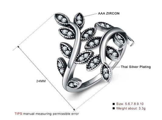 Vintage Leaf Wrap Ring – Marquise Crystal Adjustable Band