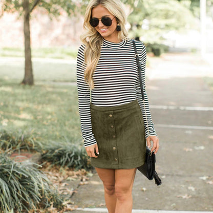 Chic Suede Button Skirt by Elizabeth Ainsley