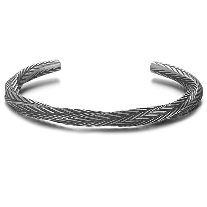 Herringbone Pattern Open Cuff Bracelet with Textured Finish