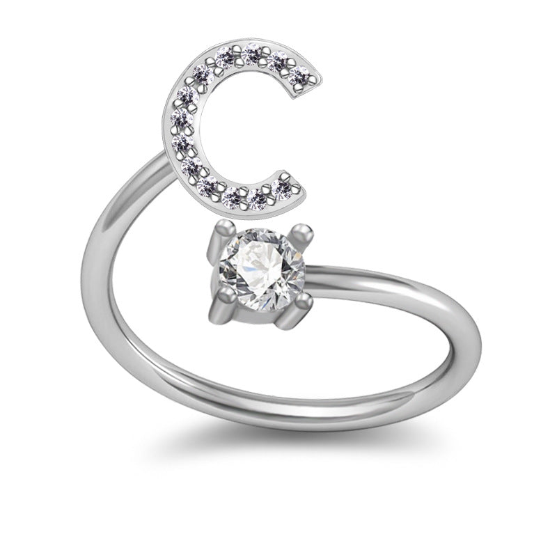 Personalized Initial Letter Ring with Pavé Stone Accent