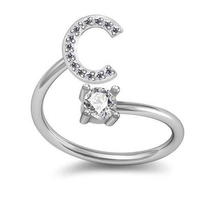 Personalized Initial Letter Ring with Pavé Stone Accent
