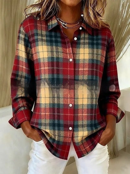 Plaid Colorblock Elizabeth Ainsley Long Sleeve Blouse