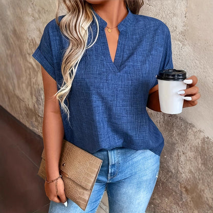 Elegant Elizabeth Ainsley Notched V-Neck Batwing Blouse