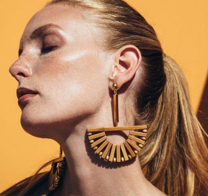 Statement Fan Drop Earrings with Artistic Design