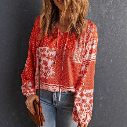Boho Print Elizabeth Ainsley Long Sleeve Blouse