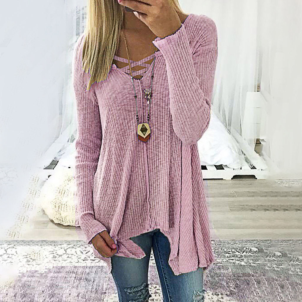 Elegant V-Neck Irregular Blouse by Elizabeth Ainsley
