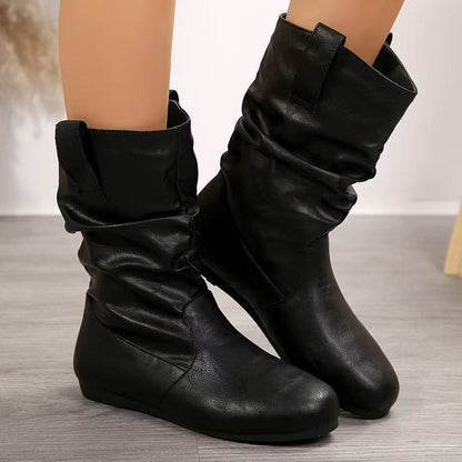 Elizabeth Ainsley Wide Flat Boots - Round Toe Comfort