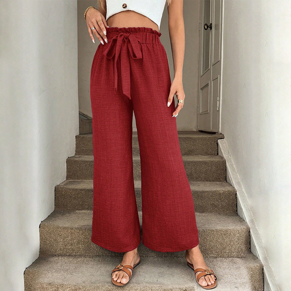 Red Wide-Leg Elizabeth Ainsley Drawstring Pants