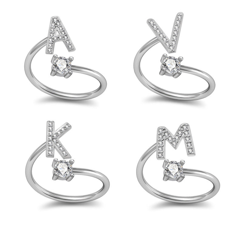 Personalized Initial Letter Ring with Pavé Stone Accent