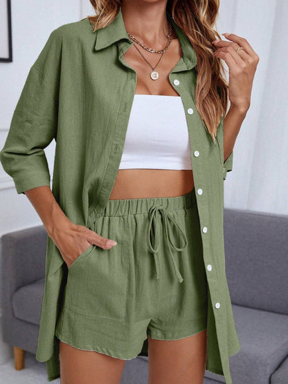 Chic Cotton Shirt Set Elizabeth Ainsley Casual Outfit